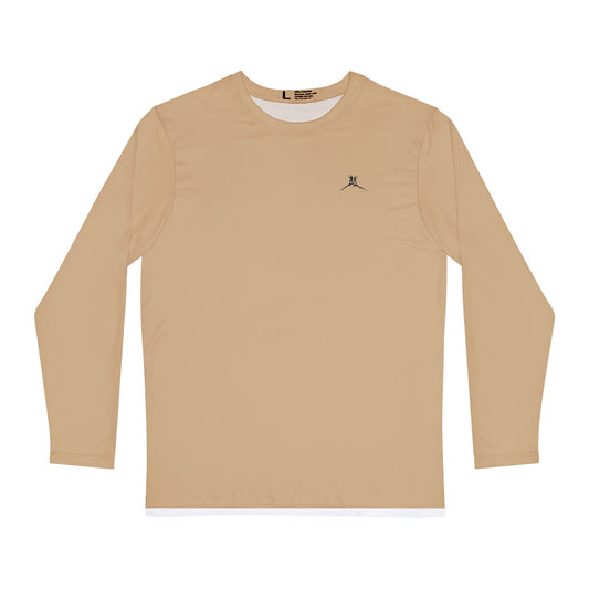 Bruntee Men’s Chest Logo Long Sleeve Shirt – Classic Tan | Lightweight Quick-Dry Performance Top