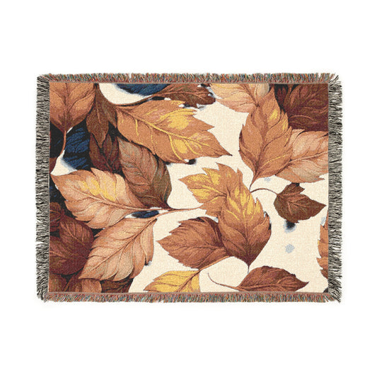 Autumn Leaves Woven Blanket – Cozy Cotton Throw, Fall Home Décor, Seasonal Gift