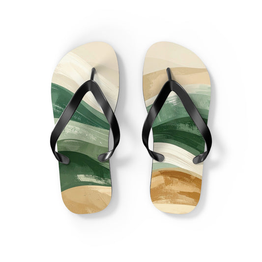Boho Wave Flip Flops | Men’s Summer Sandals | Beach Vacation Footwear | Trendy Neutral Tones | Comfortable Casual Slides | Gift for Him