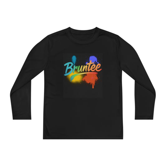 Vibrant Girls Long Sleeve Tee | Bruntee Color Splash Design | Lightweight Athletic Youth Shirt