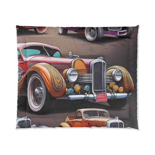 Vintage Car Comforter – Retro Auto Bedding, Cozy Gift for Car Lovers, Classic Car Bedroom Decor