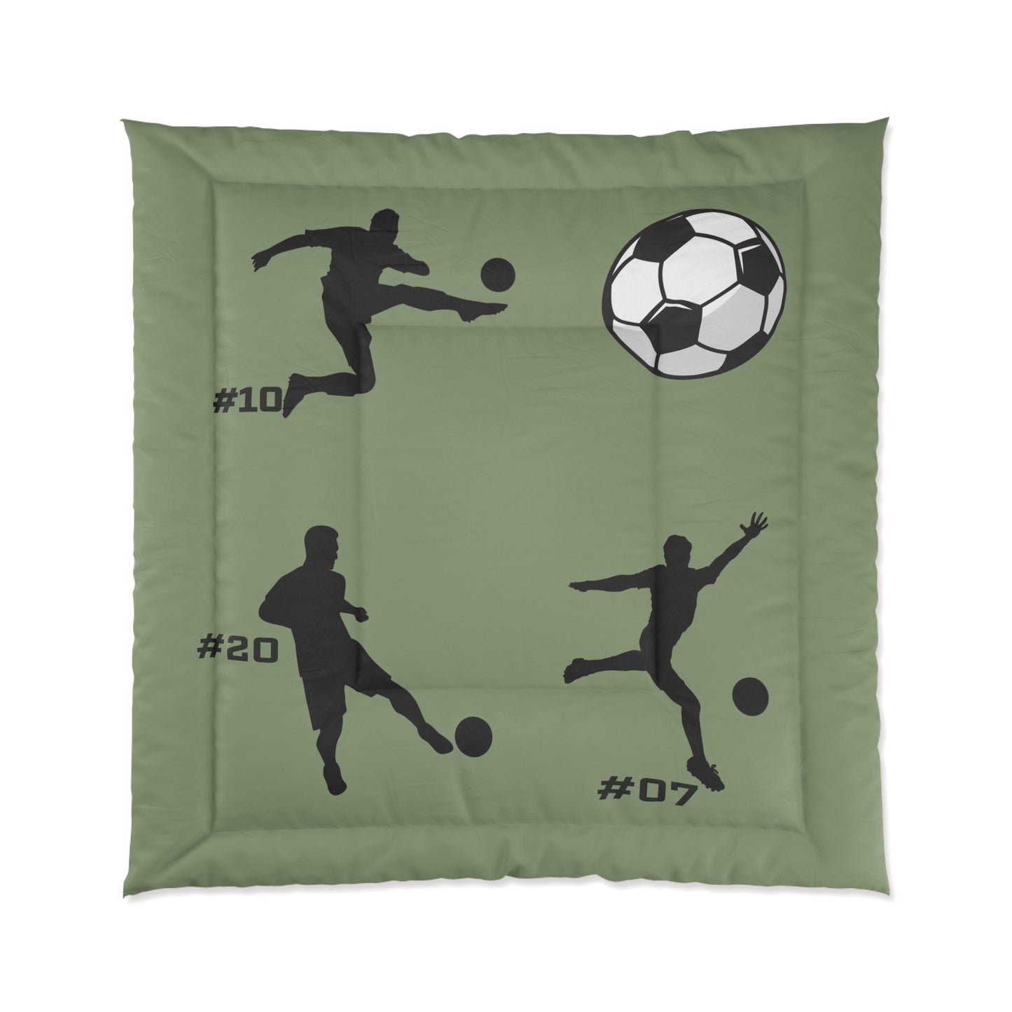 Bruntee Soccer Silhouette Comforter – Green Sports Bedding for Kids