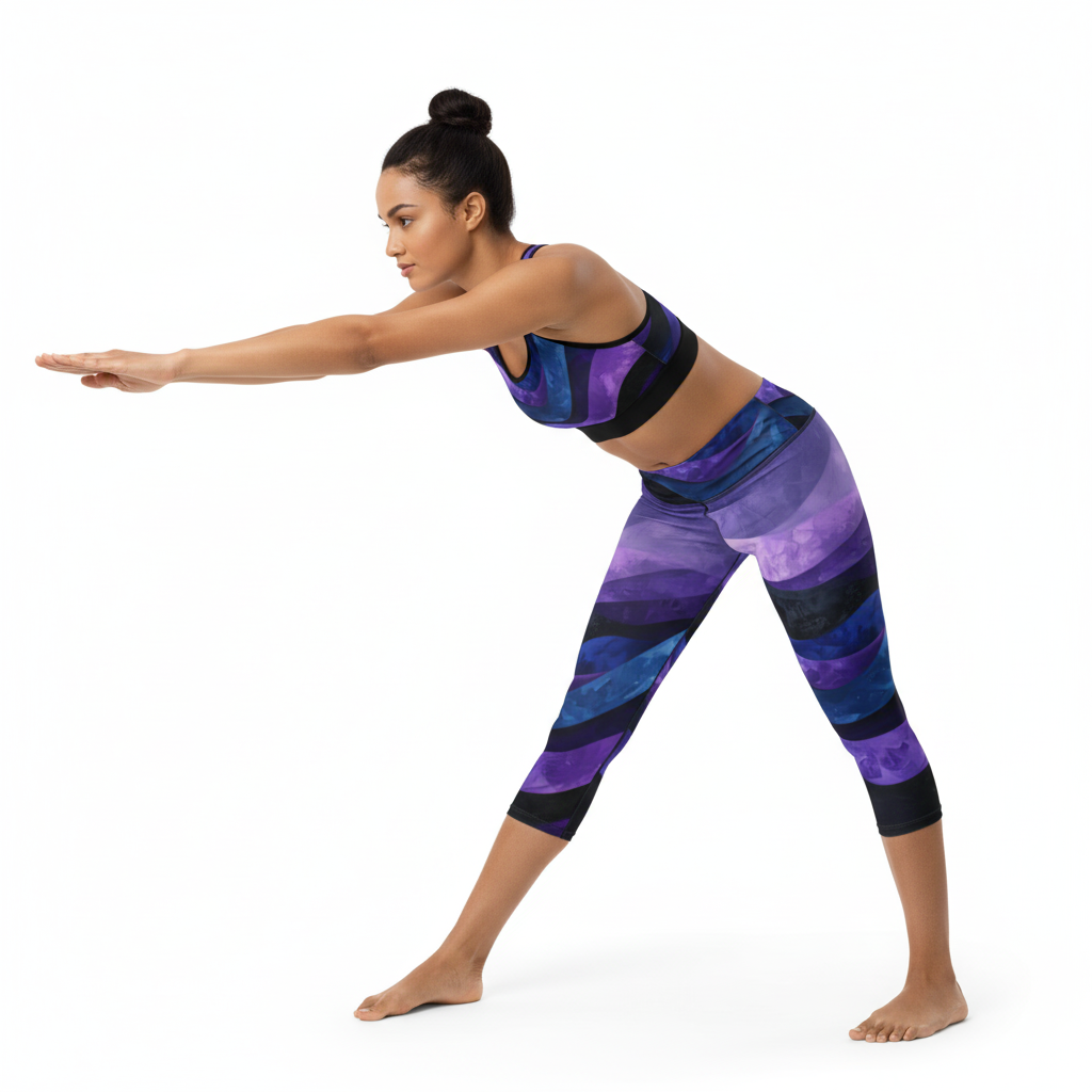 Vibrant Purple Wave Women’s Capri Leggings | Stylish Yoga Pants, Fitness Apparel & Casual Summer Wear