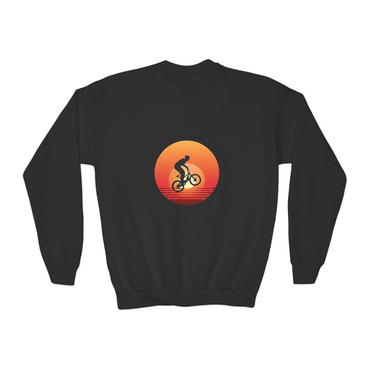 Bruntee Boy’s Sweatshirt – Black Sunset BMX Bicycle Silhouette Crewneck