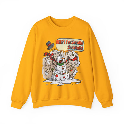 Funny Christmas Crewneck Sweatshirt – “Help! I’m Sweatin’ Snowballs!” | Unisex Ugly Sweater | Holiday Humor Gift for Men, Women & Teens | Bruntee