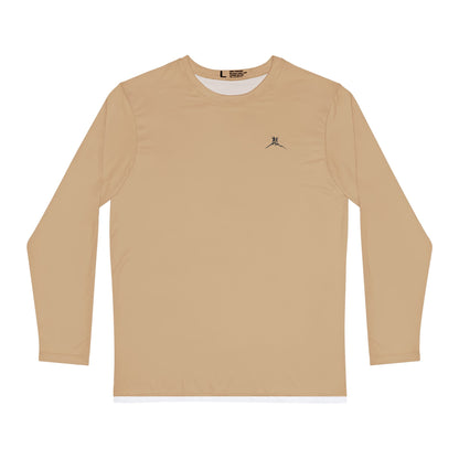 Bruntee Men’s Chest Logo Long Sleeve Shirt – Classic Tan | Lightweight Quick-Dry Performance Top