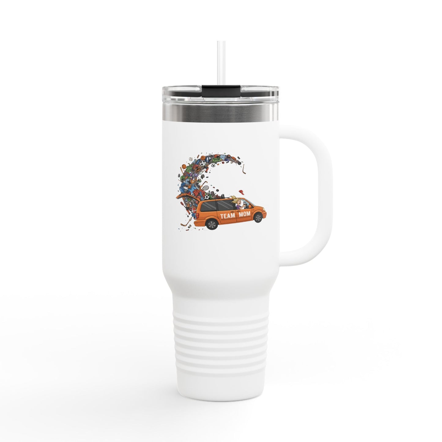 40oz Sports Mom Travel Tumbler – Insulated Tumbler with Handle, Hot & Cold Drink ware, Team Mom Gift