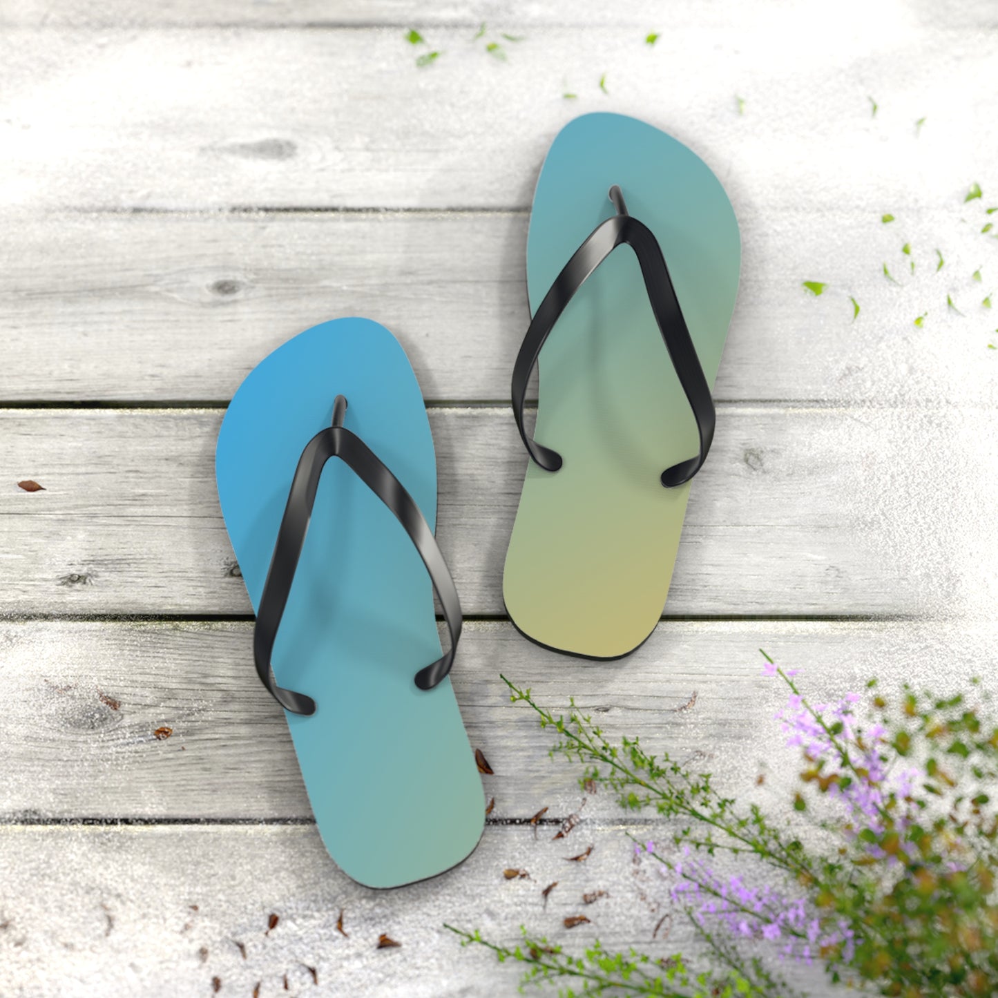 Vibrant Coastal Flip Flops | Blue-Sand Gradient Summer Sandals | Beach & Pool Footwear | Lightweight Vacation Slides | Gift for Beach Lovers