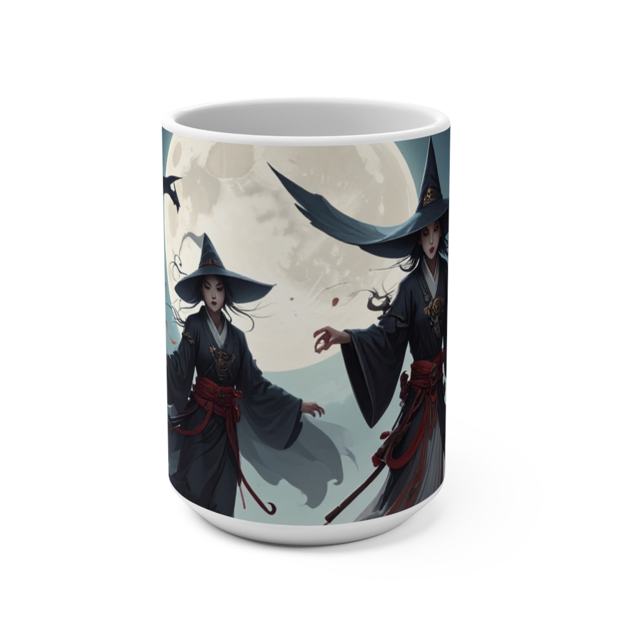 Mystical Witch Mug | 15oz Ceramic Coffee Cup | Moonlit Witch Design | Halloween Drinkware | Fantasy Gift for Witch Lovers