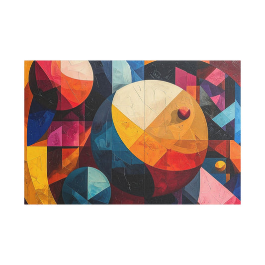 Cosmic Dance Satin Canvas – Abstract Geometric Wall Art, Colorful Modern Home Décor, Artistic Gift for Art Lovers
