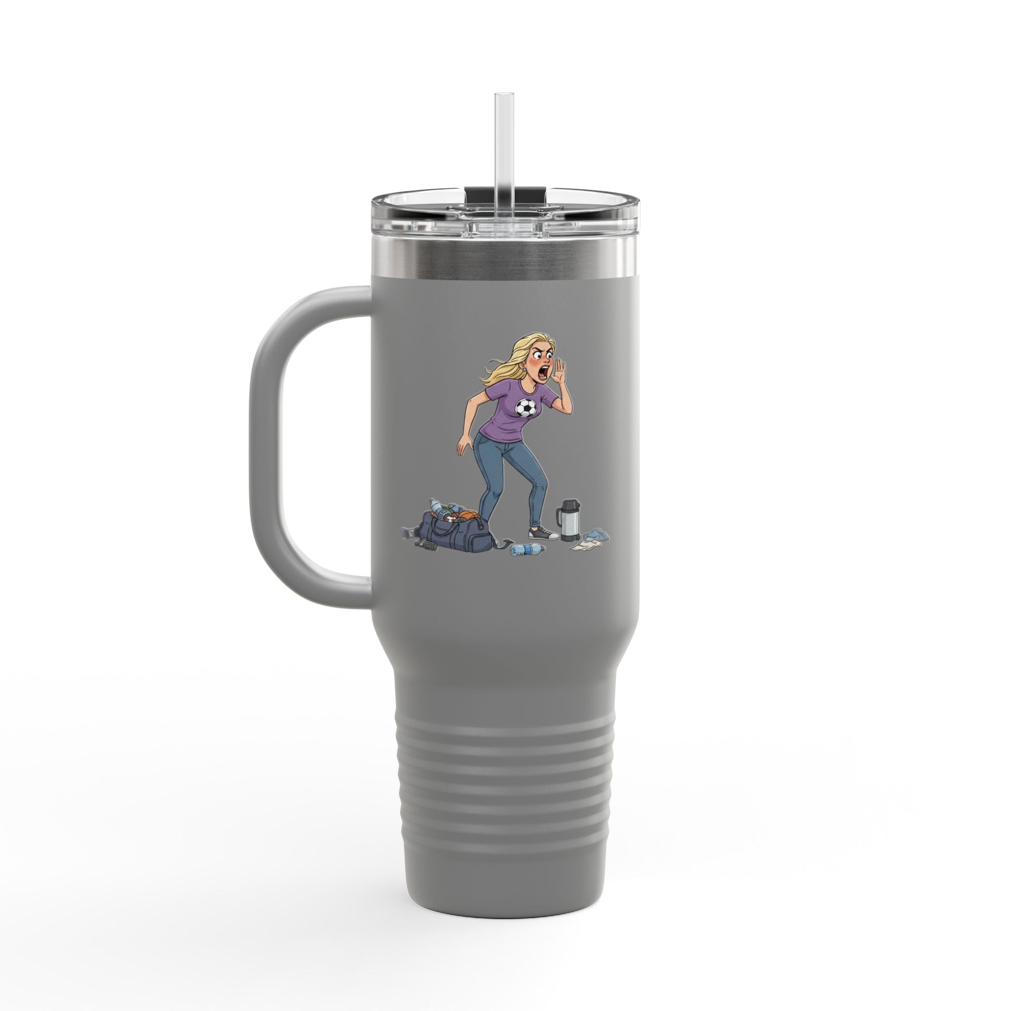 40oz Sports Mom Travel Tumbler – Insulated Tumbler with Handle, Hot & Cold Drink ware, Team Mom Gift