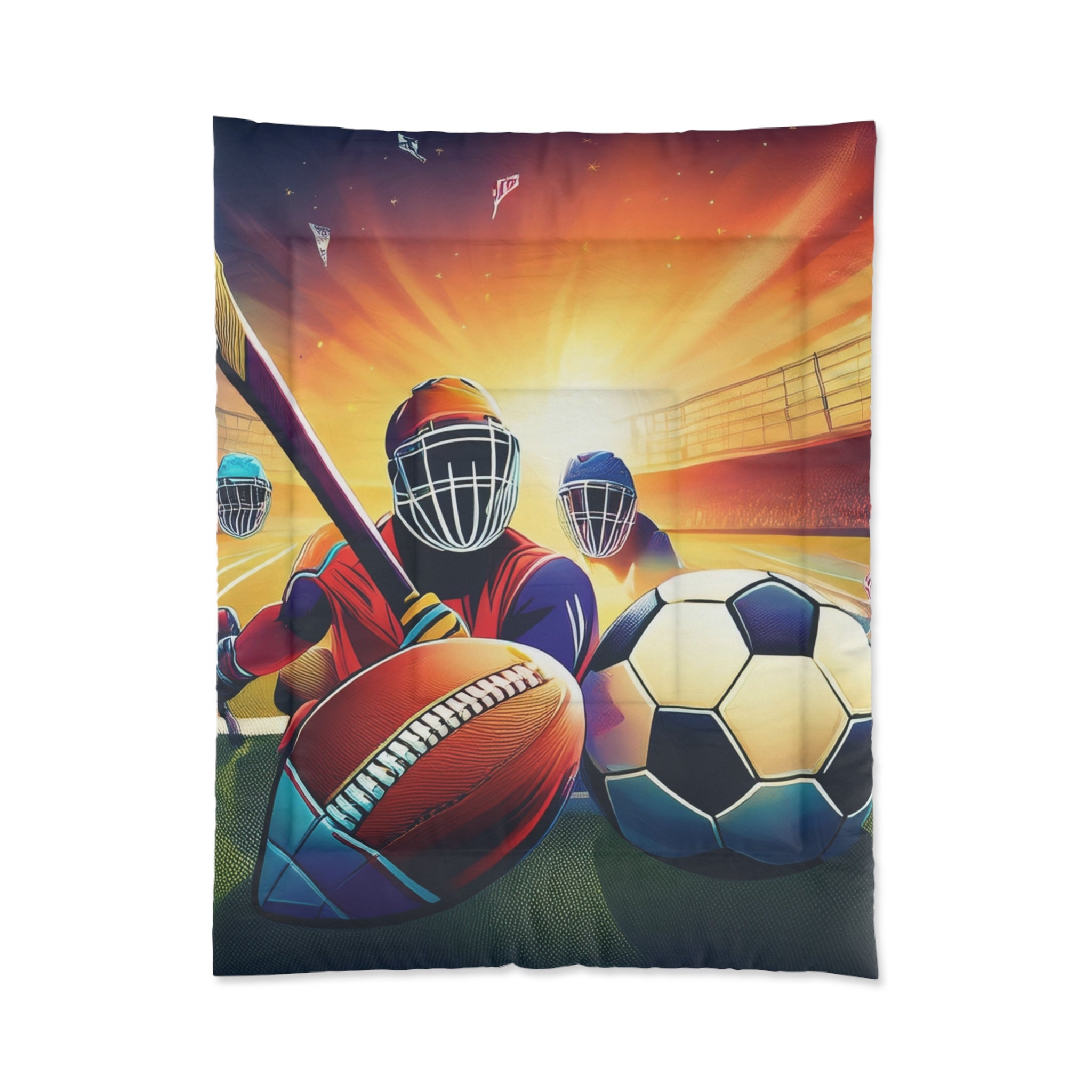 Vibrant Sports Comforter – Colorful Bedding for Kids, Youth Athletes, and Game Room Decor