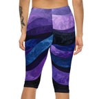 Vibrant Purple Wave Women’s Capri Leggings | Stylish Yoga Pants, Fitness Apparel & Casual Summer Wear