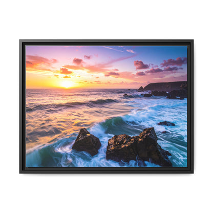 Framed Sunset Canvas Print – Ocean Wall Art, Coastal Home Décor, Beach House Gift, Nature Photography