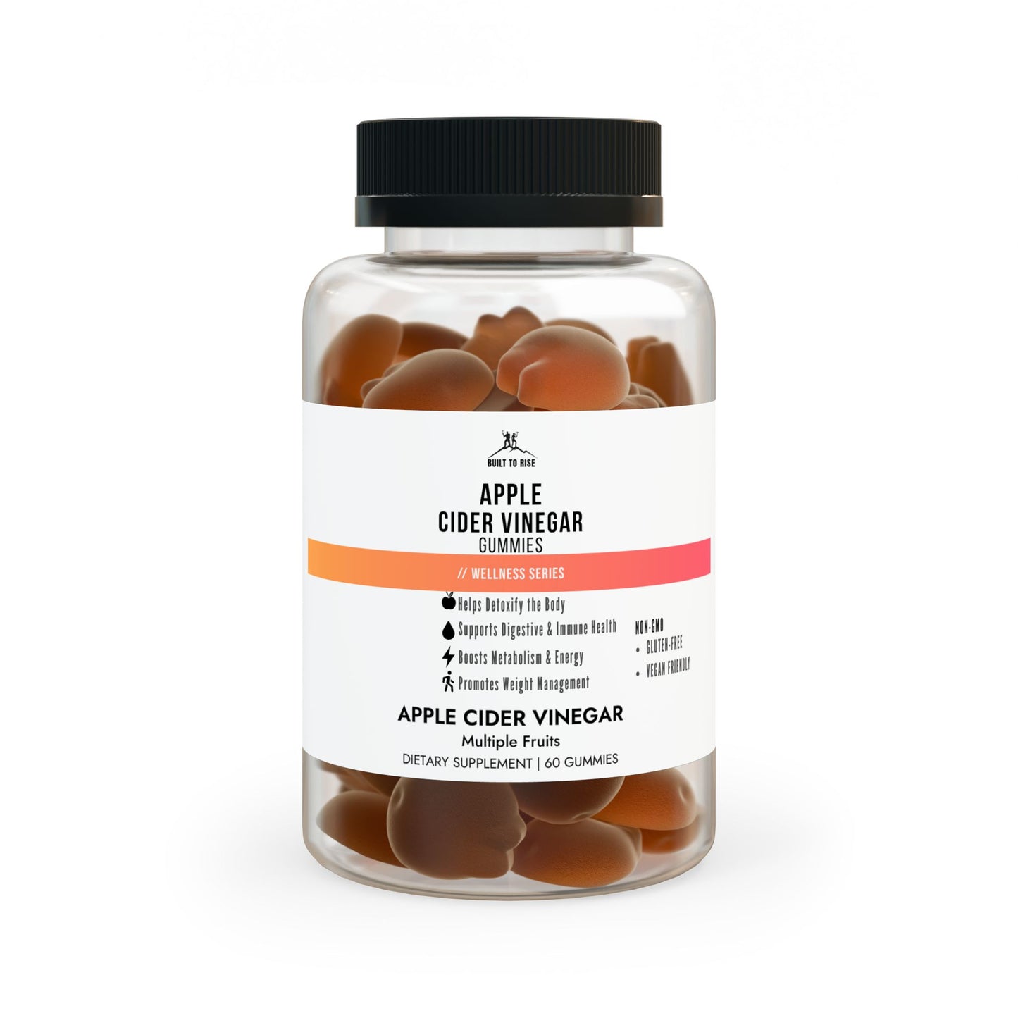 Built to Rise Apple Cider Vinegar Gummies (60 Gummies) | Vegan ACV Gummies with B12, Folate & Superfruits | Detox & Energy Support