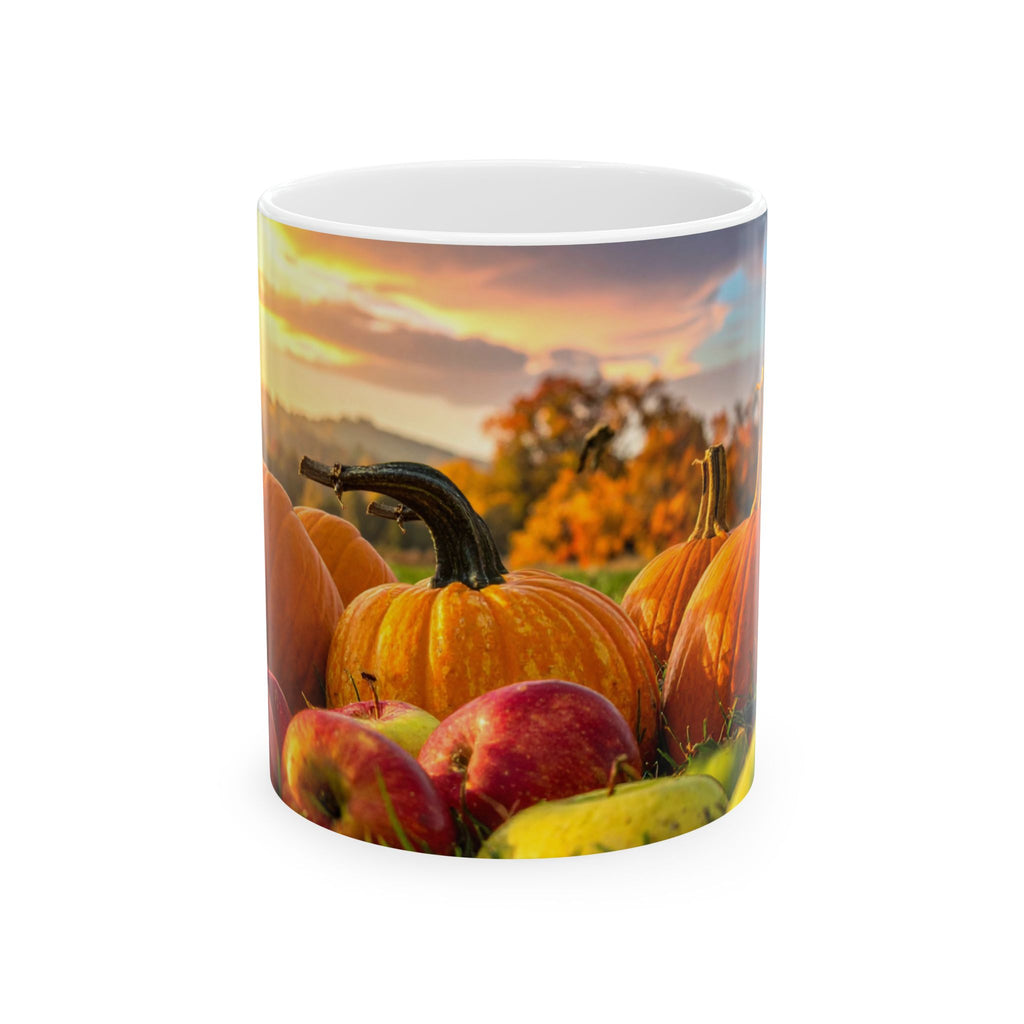 Autumn Harvest Mug | Pumpkin & Apple Ceramic Coffee Cup | Fall Seasonal Gift