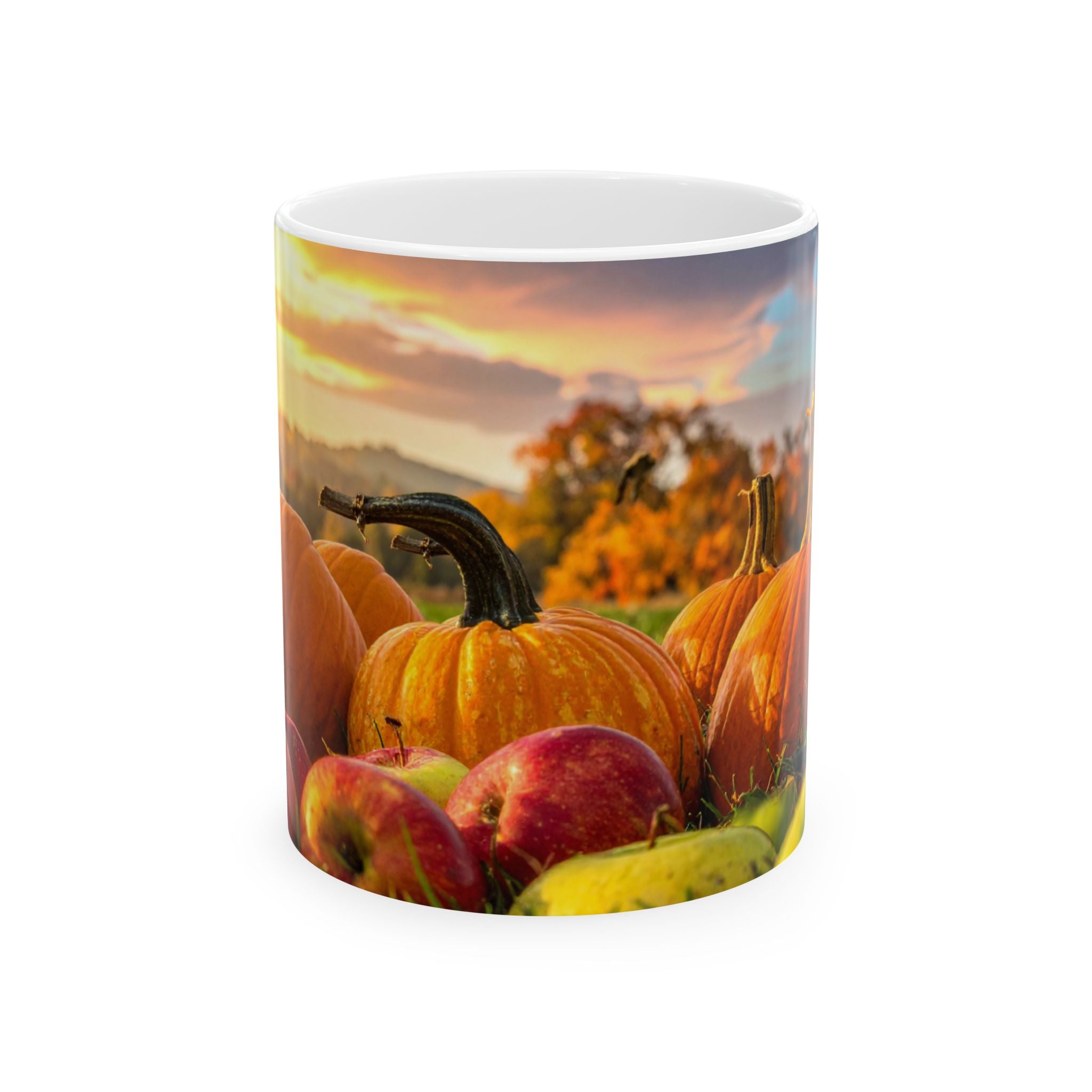 Autumn Harvest Mug | Pumpkin & Apple Ceramic Coffee Cup | Fall Seasonal Gift