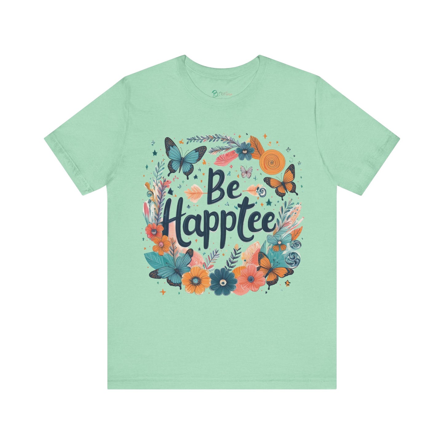Bruntee “Be Happtee” Floral Tee – Women’s Inspirational Graphic Shirt, Casual Summer Top, Gift for Her