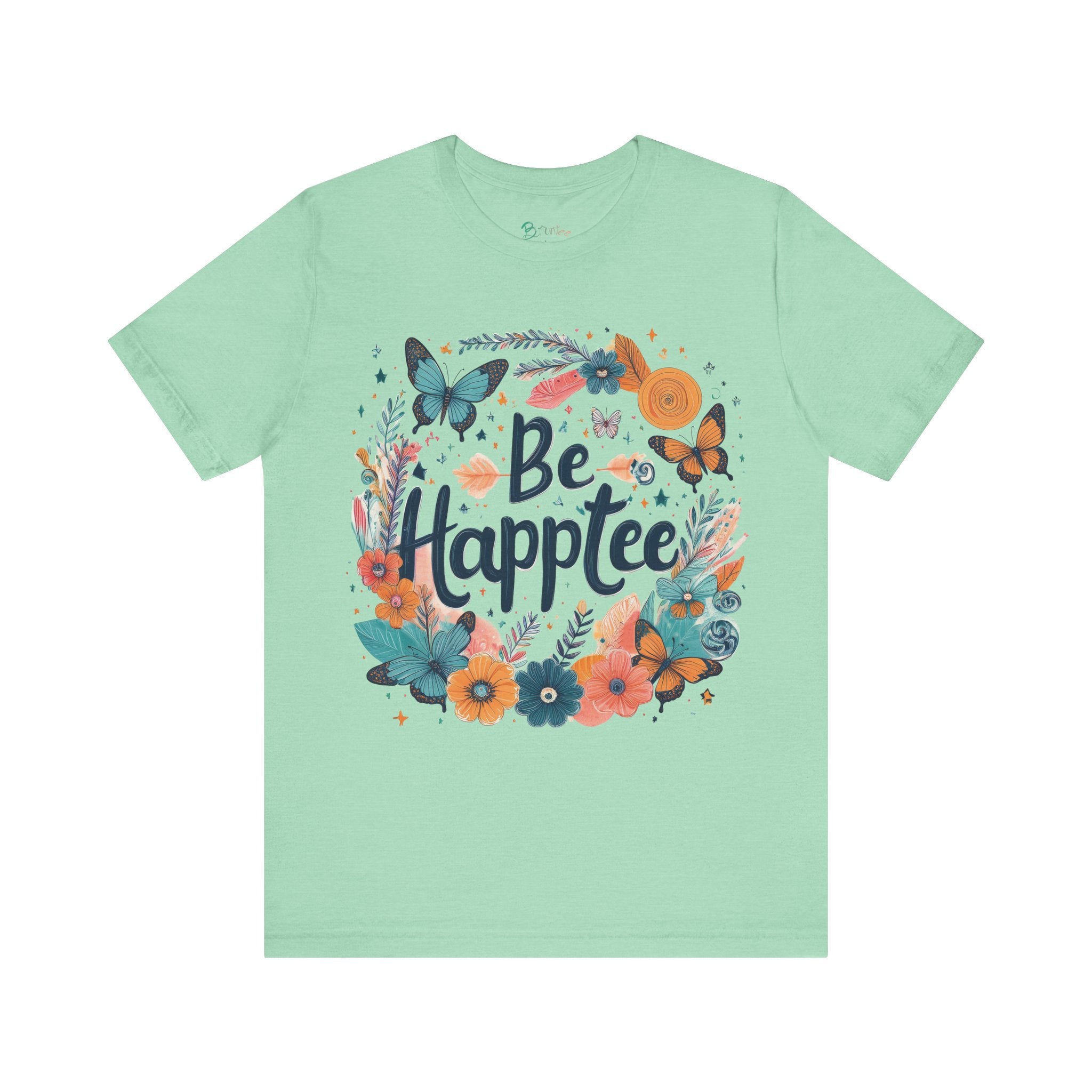 Bruntee “Be Happtee” Floral Tee – Women’s Inspirational Graphic Shirt, Casual Summer Top, Gift for Her