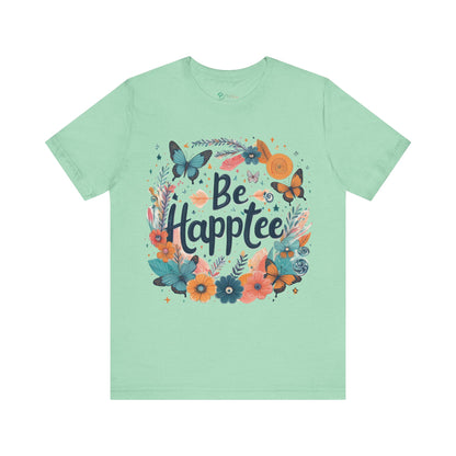 Bruntee “Be Happtee” Floral Tee – Women’s Inspirational Graphic Shirt, Casual Summer Top, Gift for Her