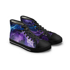 Women’s High Top Sneakers | Abstract Purple & Dark Blue Design, Stylish Casual Footwear & Trendy Streetwear Shoes