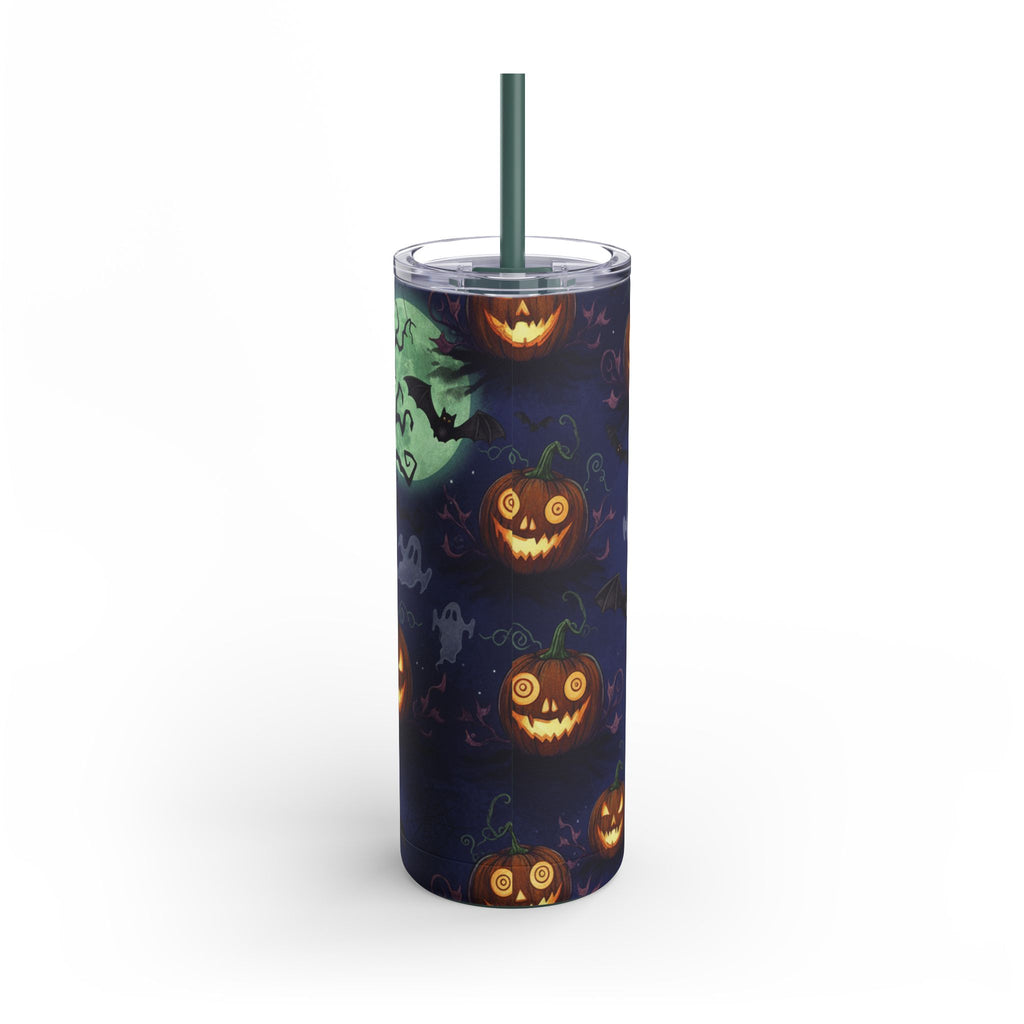 Halloween Pumpkin Skinny Tumbler – 20oz Spooky Stainless Steel Cup with Straw