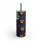Halloween Pumpkin Skinny Tumbler – 20oz Spooky Stainless Steel Cup with Straw