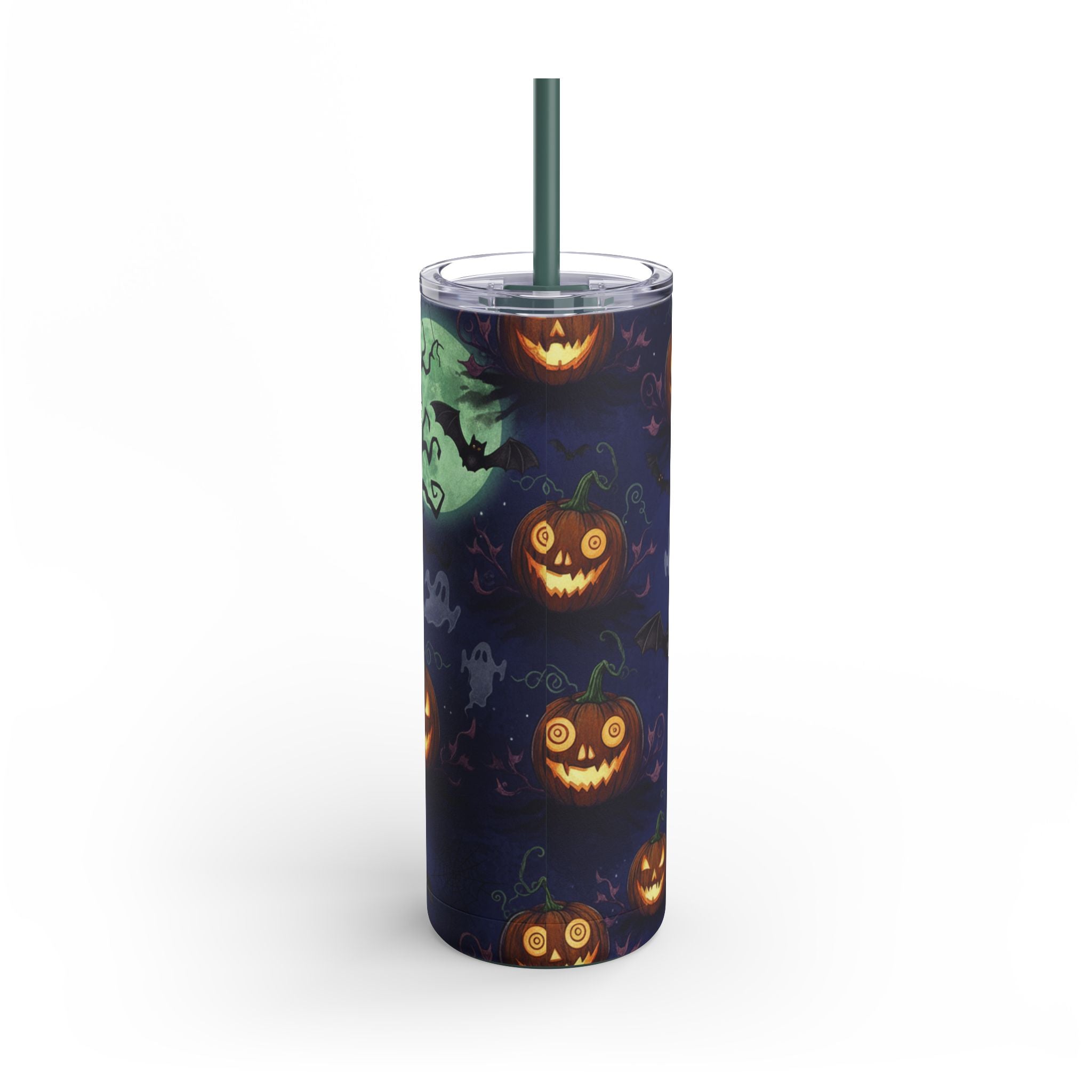 Halloween Pumpkin Skinny Tumbler – 20oz Spooky Stainless Steel Cup with Straw