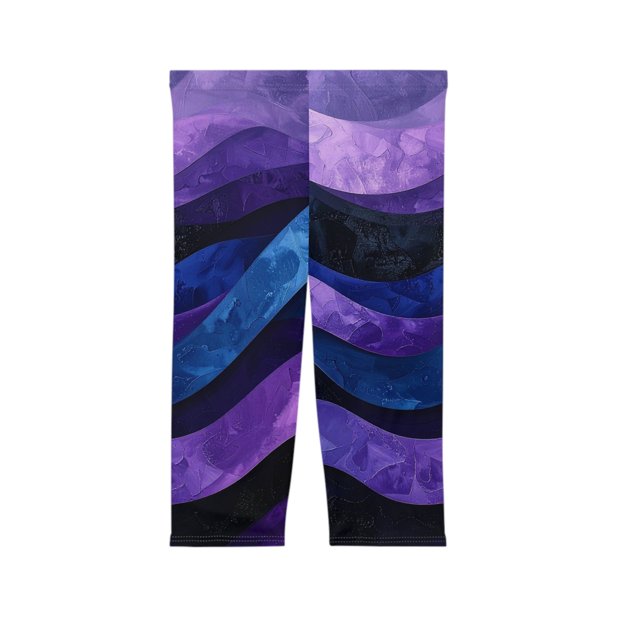 Vibrant Purple Wave Women’s Capri Leggings | Stylish Yoga Pants, Fitness Apparel & Casual Summer Wear