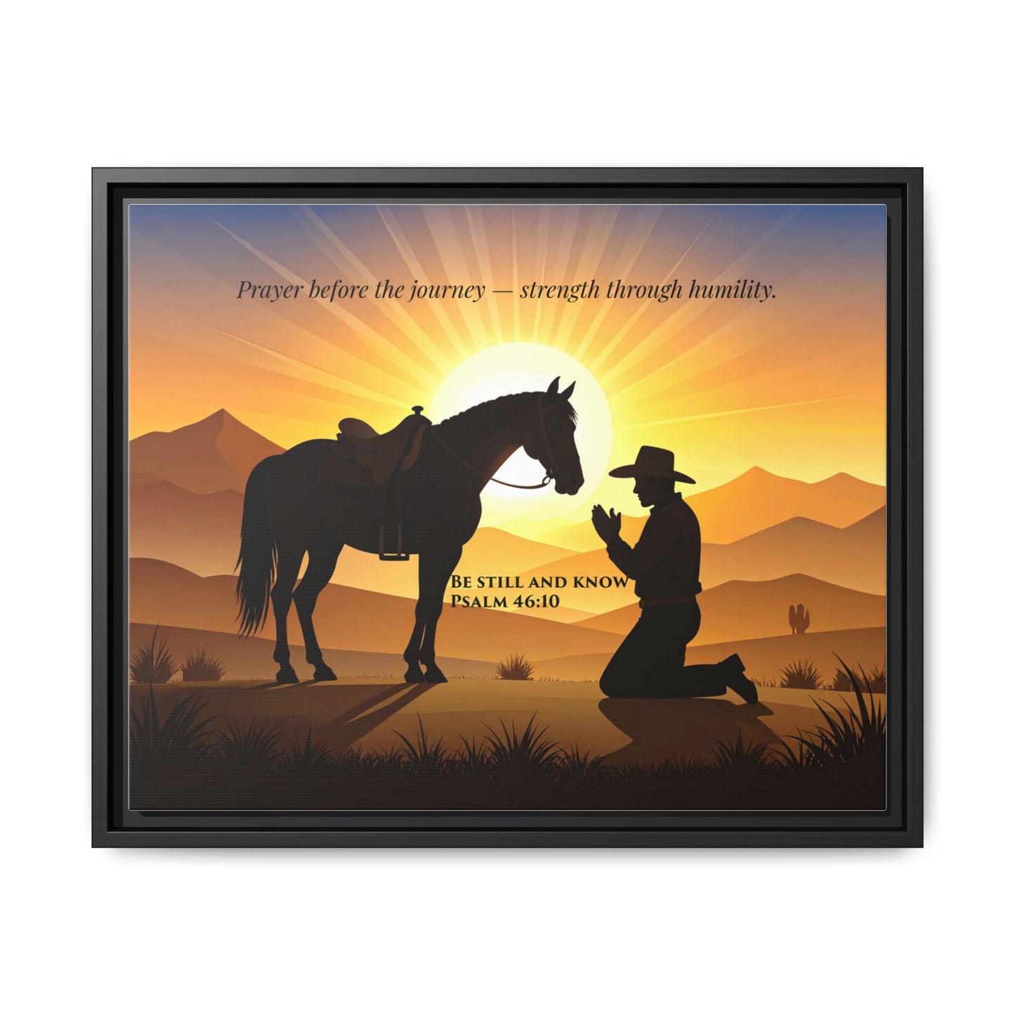 Cowboy Prayer Wall Art | Inspirational Framed Canvas, Western Christian Decor, Horse and Cowboy Artwork, Rustic Farmhouse Wall Art