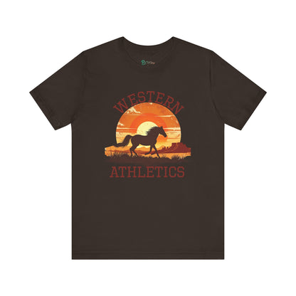 Western Athletics Horse Graphic Tee | Vintage Cowboy Sunset Shirt | Casual Unisex Equestrian T-Shirt