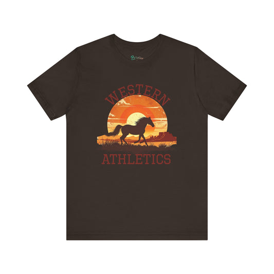 Western Athletics Horse Graphic Tee | Vintage Cowboy Sunset Shirt | Casual Unisex Equestrian T-Shirt