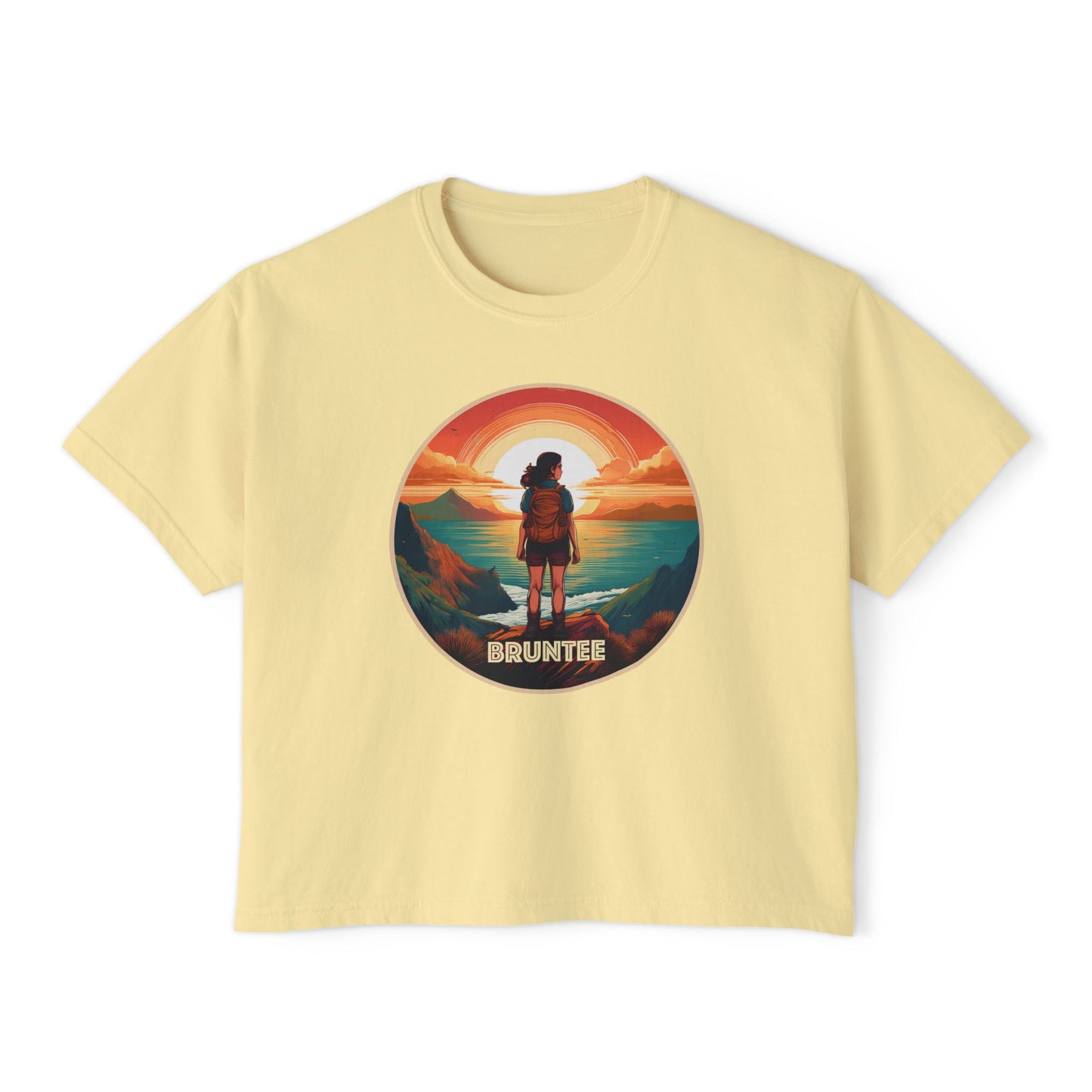 Women’s Boxy Sunset Tee – Casual Summer T-Shirt, Relaxed Fit, Gift for Nature Lovers