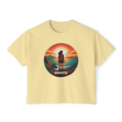 Women’s Boxy Sunset Tee – Casual Summer T-Shirt, Relaxed Fit, Gift for Nature Lovers
