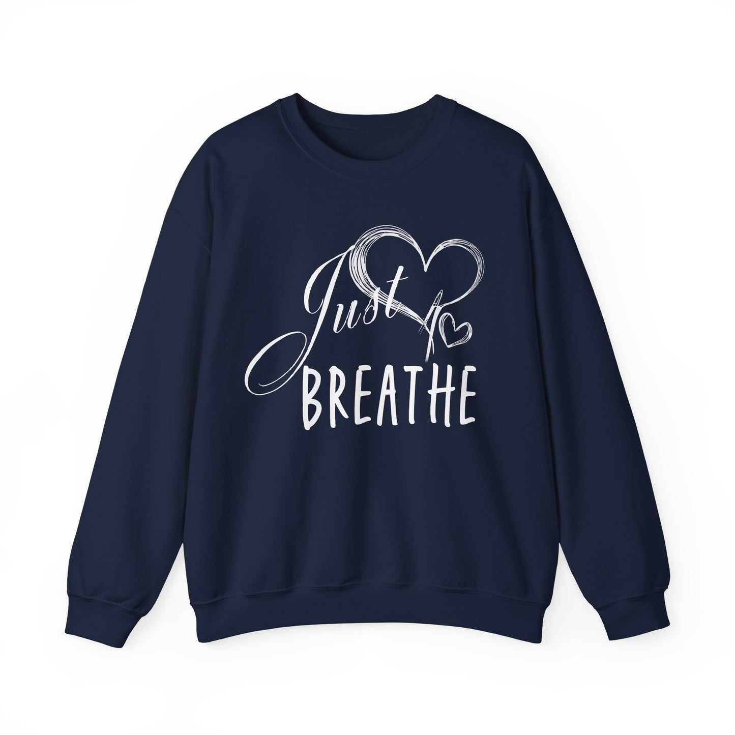 Just Breathe Women’s Crewneck Sweatshirt, Cozy Inspirational Pullover by Bruntee, Mindfulness & Self-Care Apparel, Relaxation Gift for Her