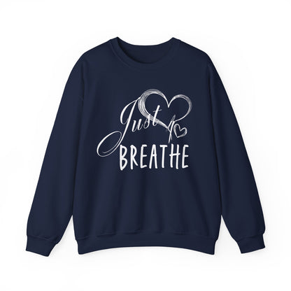 Just Breathe Women’s Crewneck Sweatshirt, Cozy Inspirational Pullover by Bruntee, Mindfulness & Self-Care Apparel, Relaxation Gift for Her