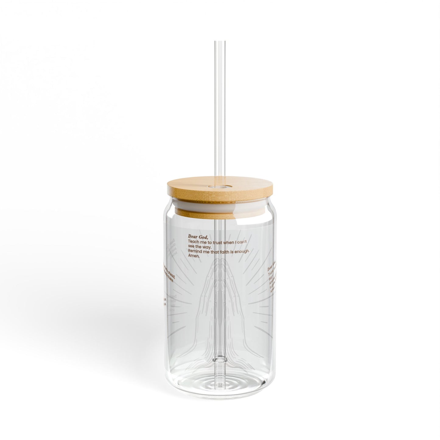 Daily Prayer Glass Cup with Bamboo Lid & Straw | 16oz Faith-Inspired Drinkware | Prayer Hands Design | Christian Gift for Her or Himc