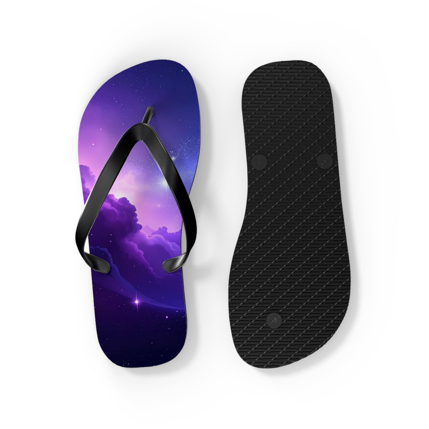 Galaxy Print Flip Flops | Cosmic Summer Sandals | Space-Themed Beach Footwear | Trendy Vacation Slides | Celestial Gift for Him or Her