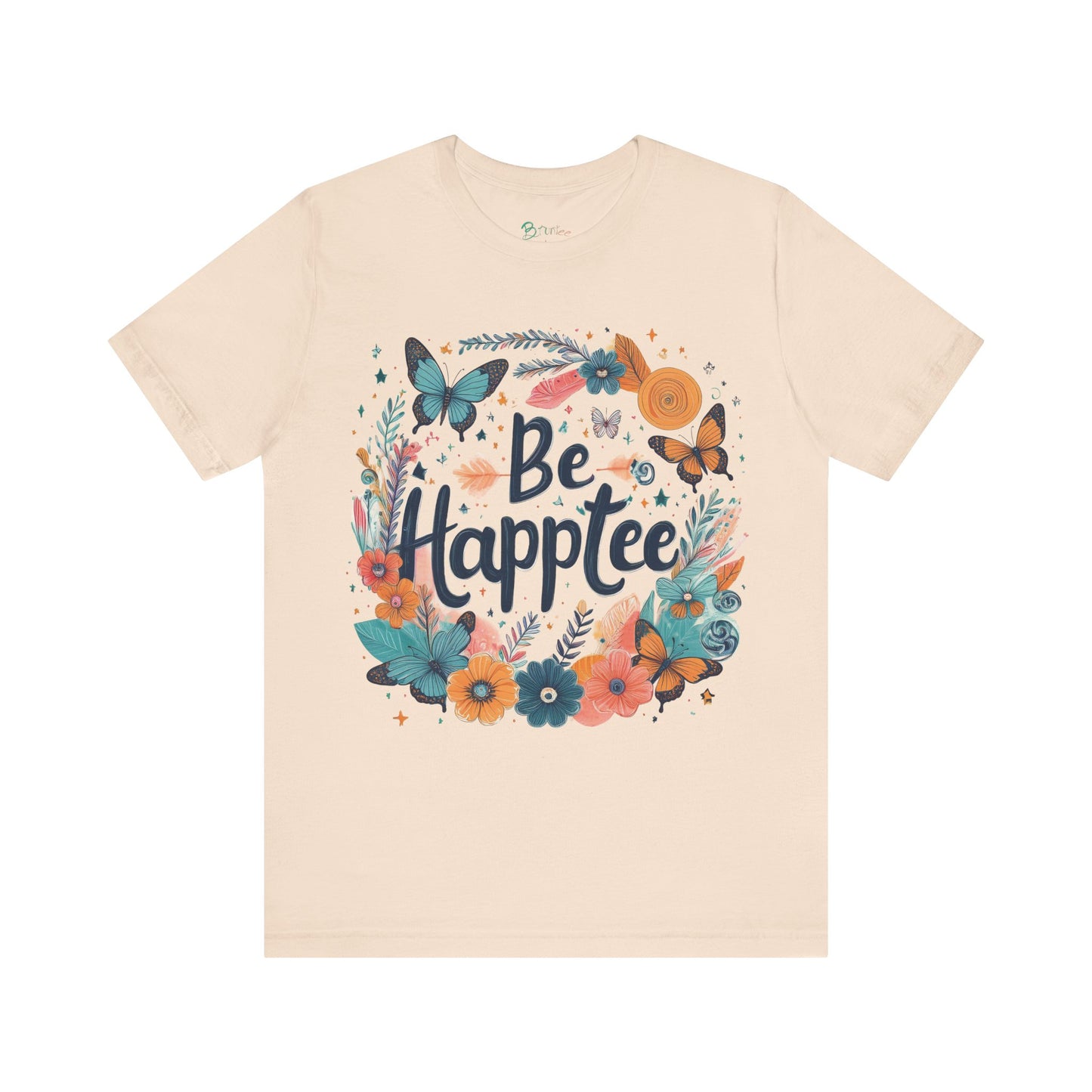 Bruntee “Be Happtee” Floral Tee – Women’s Inspirational Graphic Shirt, Casual Summer Top, Gift for Her