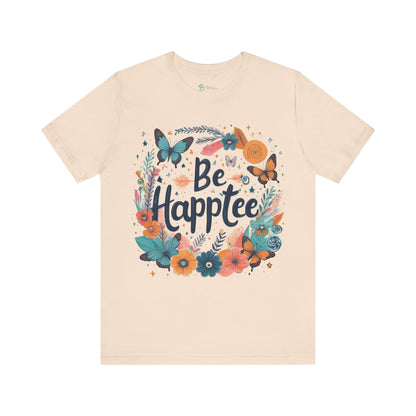 Bruntee “Be Happtee” Floral Tee – Women’s Inspirational Graphic Shirt, Casual Summer Top, Gift for Her