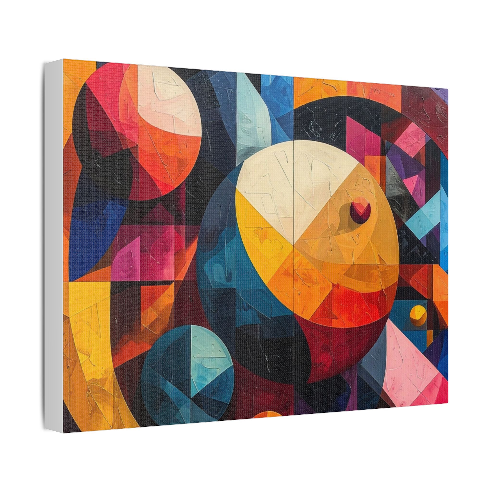 Cosmic Dance Satin Canvas – Abstract Geometric Wall Art, Colorful Modern Home Décor, Artistic Gift for Art Lovers