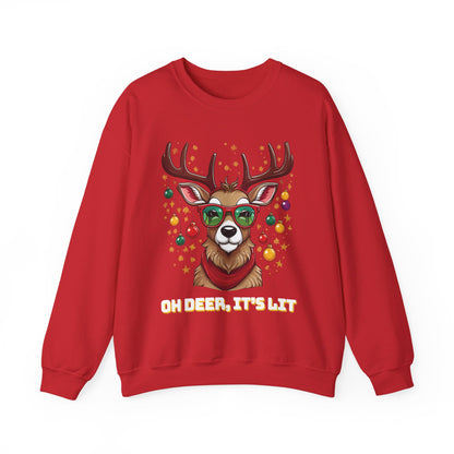Bruntee Oh Deer, It’s Lit Christmas Sweatshirt – Funny Holiday Crewneck, Cozy Winter Gift, Festive Reindeer Sweater for Men & Women