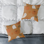 Halloween Pumpkin & Ghost Throw Pillow – Fall Decorative Cushion, Cozy Autumn Home Accent