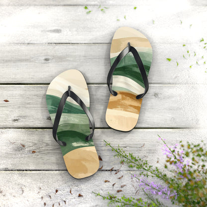 Boho Wave Flip Flops | Men’s Summer Sandals | Beach Vacation Footwear | Trendy Neutral Tones | Comfortable Casual Slides | Gift for Him