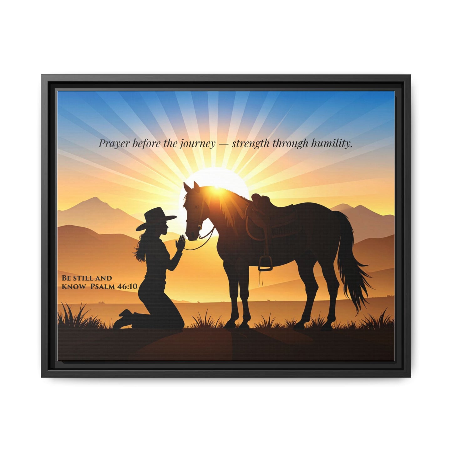 Horse Prayer Wall Art | Inspirational Framed Canvas, Christian Equestrian Decor, Cowgirl and Horse Artwork, Rustic Farmhouse Wall Art
