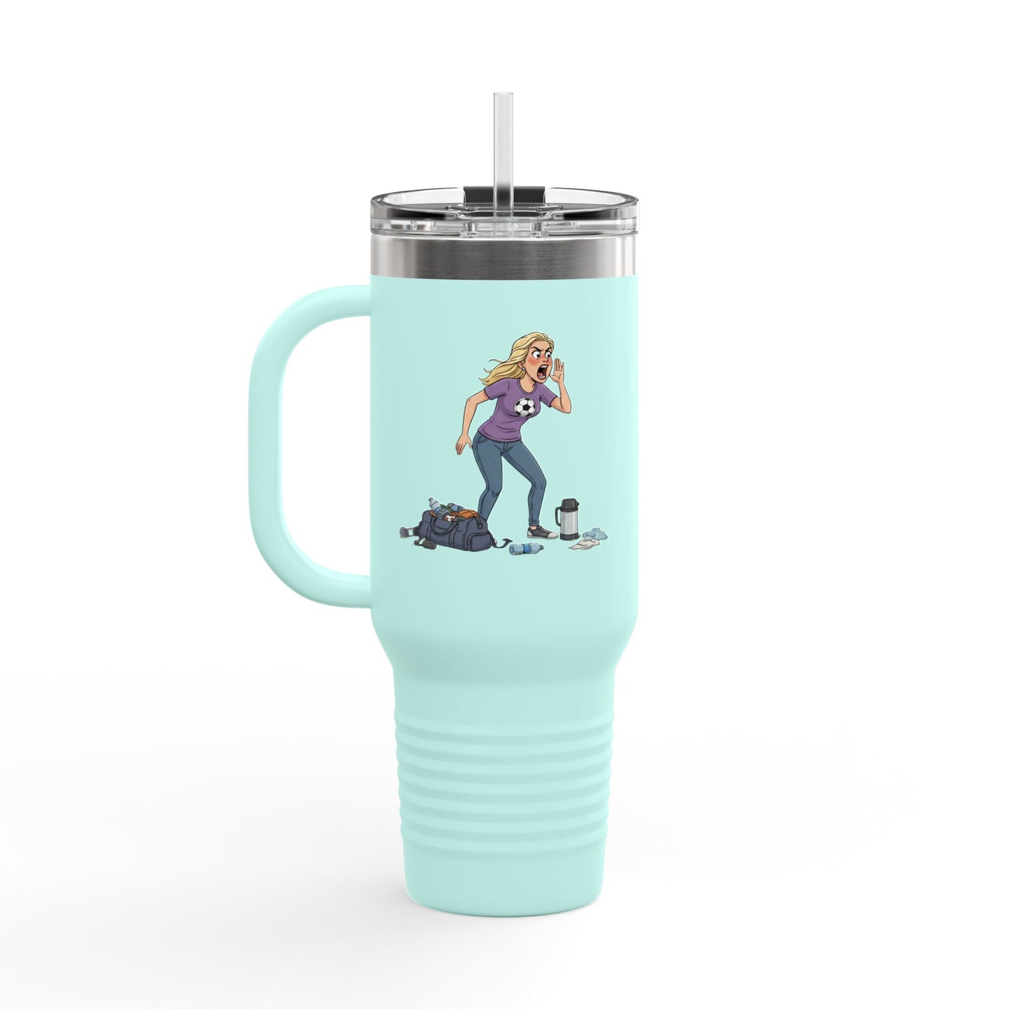 40oz Sports Mom Travel Tumbler – Insulated Tumbler with Handle, Hot & Cold Drink ware, Team Mom Gift