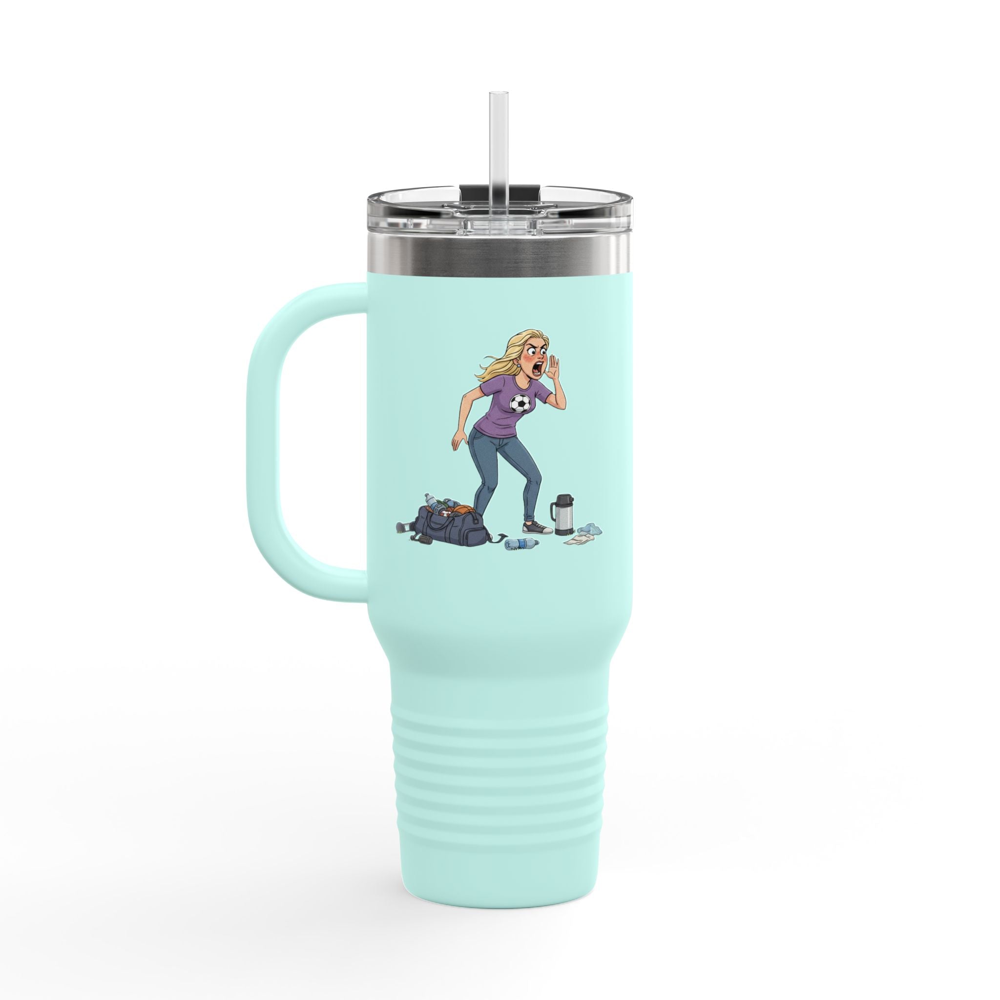40oz Sports Mom Travel Tumbler – Insulated Tumbler with Handle, Hot & Cold Drink ware, Team Mom Gift