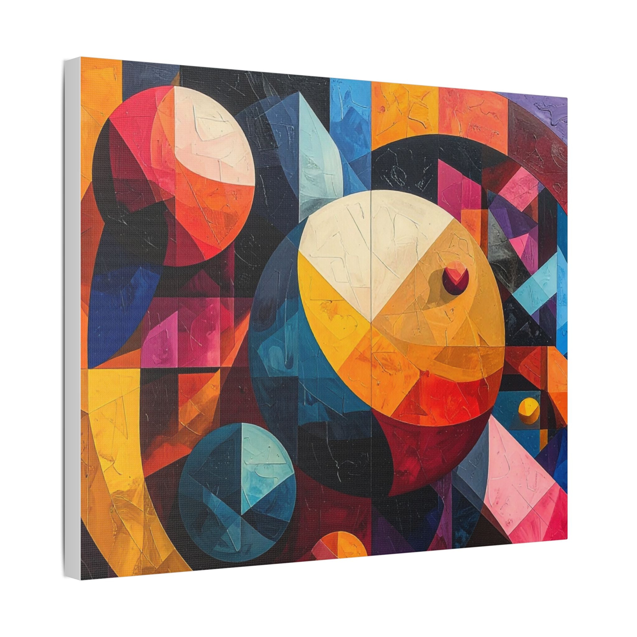Cosmic Dance Satin Canvas – Abstract Geometric Wall Art, Colorful Modern Home Décor, Artistic Gift for Art Lovers