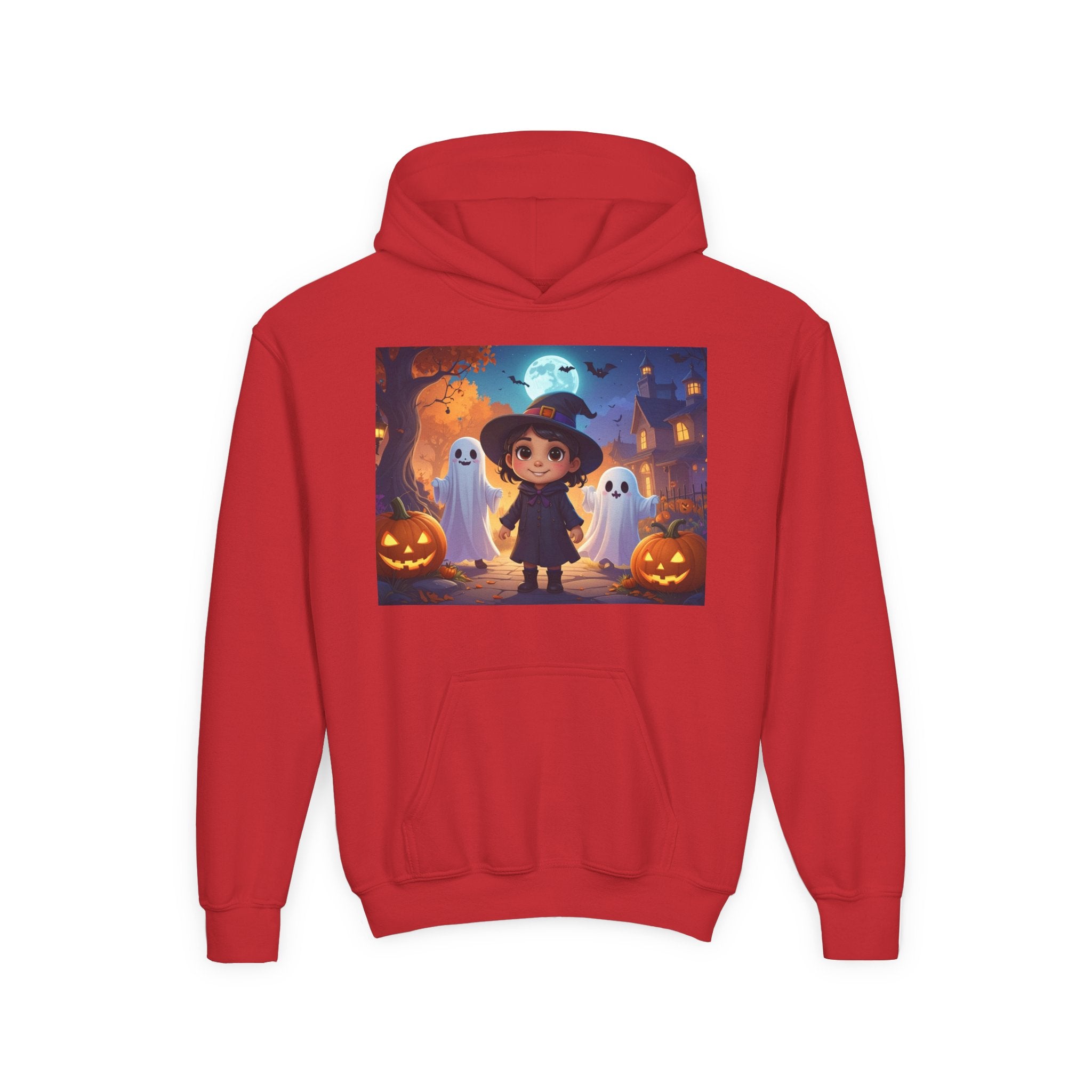 Youth Halloween Hoodie | Cute Ghost & Witch Design | Trick-or-Treat Sweatshirt | Cozy Fall Hoodie for Kids | Spooky Season Apparel