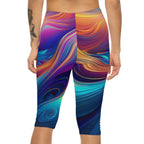 Vibrant Abstract Capri Leggings – Women’s Yoga Pants, Colorful Festival Wear, Artistic Workout Gear